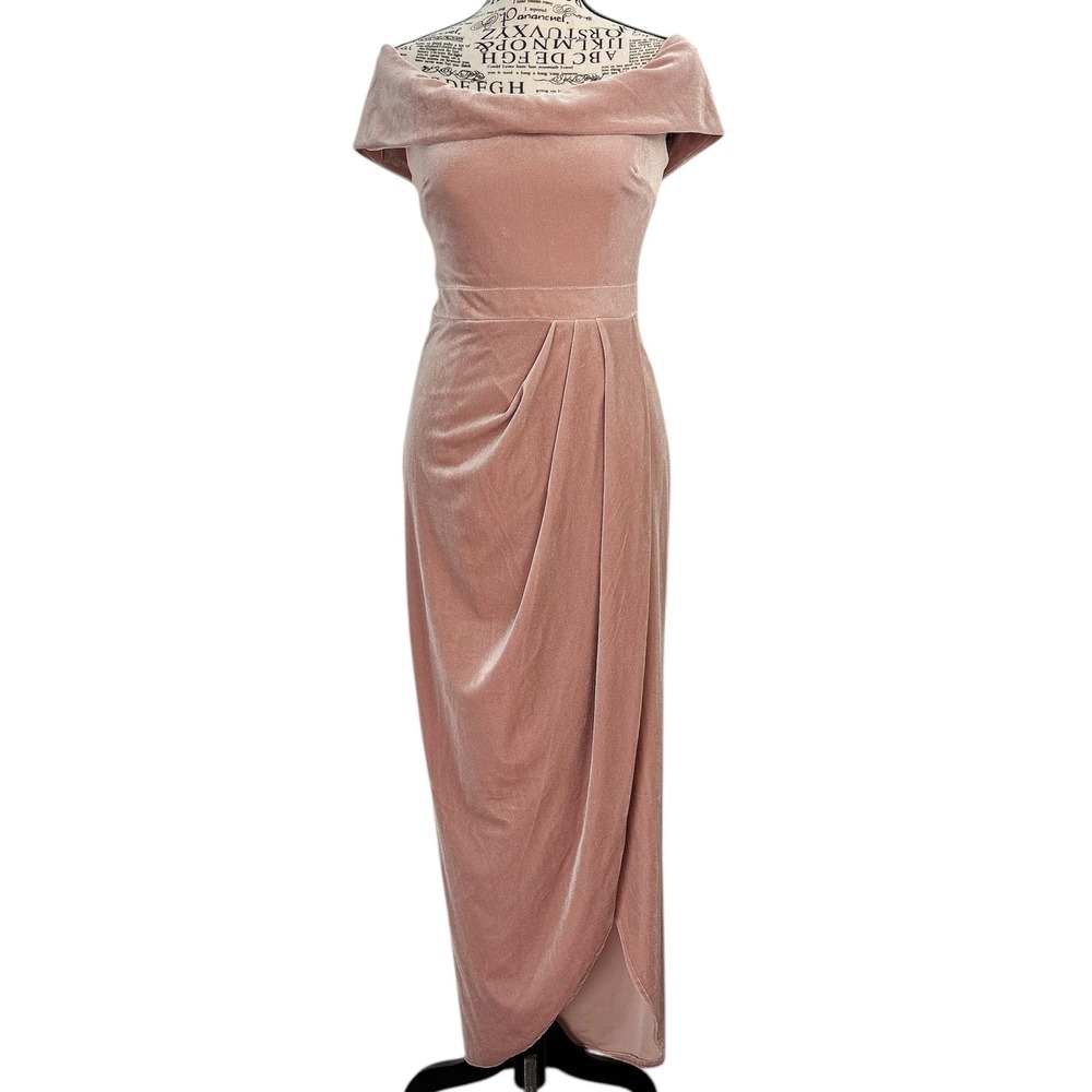 BHLDN Anthropologie Womens US 2 Blush Pink Velvet Off-Shoulder Formal Gown Dress